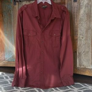 Helix Burgundy Button Down Shirt with Roll Tab Sleeves - Mens XL
